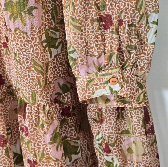 Vero Moda chiffon high neck long sleeves floral dress  color rust,burgundy - Picture 4 of 8